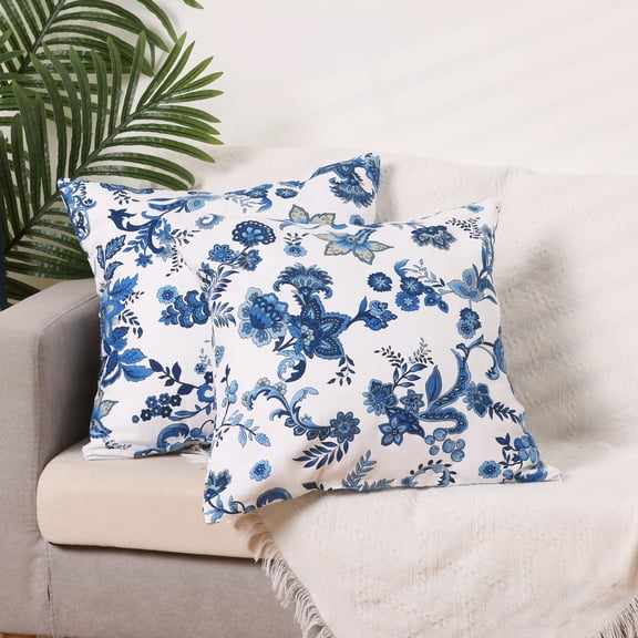 REGALWOVEN Square Throw Pillow Covers Set of 2 Cushion Covers for Couch Sofa Blue 16" x 16"