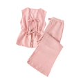 thumbnail image 2 of Striped Sleeveless Outfit, High Waist Striped Tie Belt Sleeveless Vest Set Lightweight Striped Tie Front Wide Leg Pants Set Striped Sleeveless Lace up Vest, Red L, 2 of 8