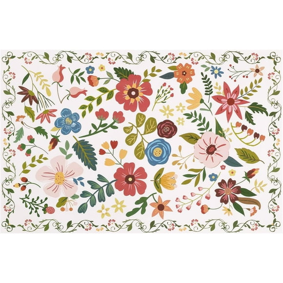 shiyou-50 PCS Colorful Boho Floral Paper Placemats 11x17 inch Disposable Paper Place Mats for Dinner Wedding Birthday Party Vintage Flowers Leaf Table Decoration
