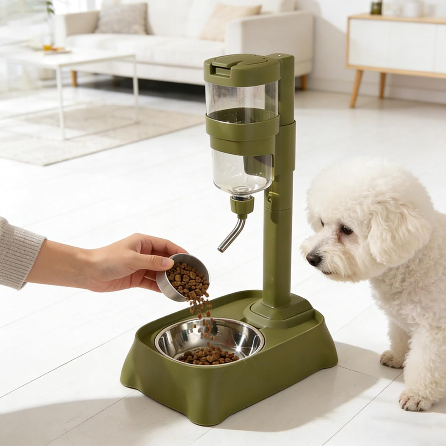 Large Capacity Automatic Pet Feeder & Water Dispenser, Height Adjustable Stainless Steel Elevated Dog Bowl for Medium & Small Dogs, Cats, and Small Pets, Easy to Clean