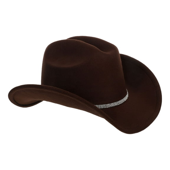 LOLIPPYY Women Cowgirl Hat Cream And Brown Felt With Rhinestones Sun Protection For Jazz Party Style 1Pcs