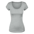 thumbnail image 3 of Essential Basic Scoop Neck Short Sleeve Basic Tee - 3 Pack - Wht, Hgray, Chc, Small, 3 of 5