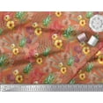 thumbnail image 2 of Soimoi Tissu en Soie Orange Imprimé Lys & Fruits de Pin Tissu au Mètre 42 Pouces de Large, 2 of 3
