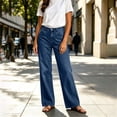 thumbnail image 5 of Womens Straight Leg Jeans, Button Zip Closure & Side Pockets Design, Full Length Jeans, Street & Casual Wear | VerBelle,Dark Blue L, 5 of 7