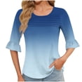 thumbnail image 2 of GERsome Short Sleeve T-Shirts for Women Trendy 3/4 Ruffle Sleeve Crew Neck Loose Fit Shirts Gradient Print Summer Casual Tunic Tops, Sizes S-3XL, 2 of 7