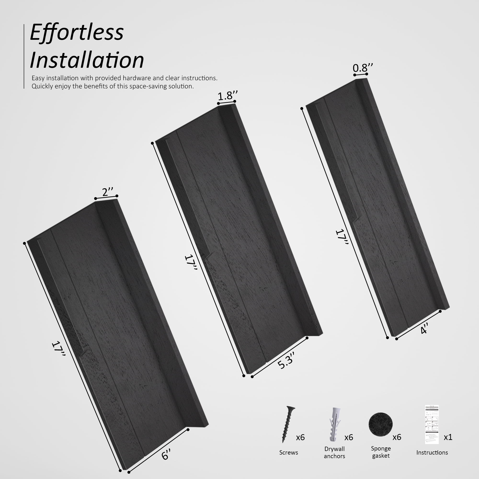 Rebee Vision Modern Floating Shelves Set of 3 : Farmhouse Wall Mounted Bedroom Decor Aesthetic for Multifunctional Storage and Rustic Small Shelf for Apartment Essentials (Stylish Black)