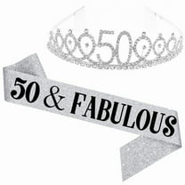 TY"50 and Fabulous" Sash & Rhinestone Tiara Set - 50th Birthday Sash 50 Birthday Gifts Party Favors,silver