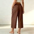 thumbnail image 6 of Women's Cotton Blend High Waisted Wide Leg Capri Pants,Casual Cropped Trousers with Pockets for Summer Wear,Brown,Women's Capri XL, 6 of 7