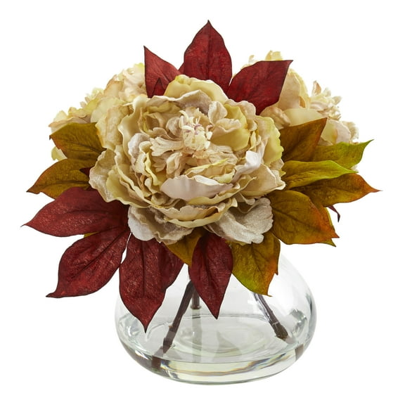 Nearly Natural Peony Artificial Arrangement, Cream