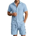 thumbnail image 2 of Letdown Men's Linen 2 Piece Short Set Summer Lightweight Beach Outfits Hollow Out Button Down Shirt and Shorts Solid Color Matching Sets, 2 of 6