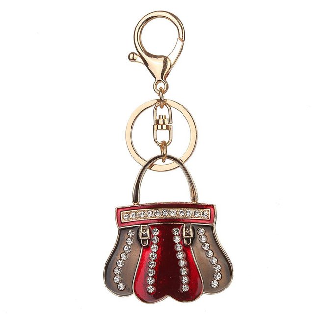 Lujoso llavero con diamantes de imitación, anillo de moda, llavero, decoración para bolso (rojo oscuro)