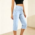 thumbnail image 4 of sdhkgrrt Women Plus Size Capri Denim Pants Elastic Waist Flowy Fashion Jeans Solid Casual Basic Cropped Pants Travel, Light Blue 3XL, 4 of 8