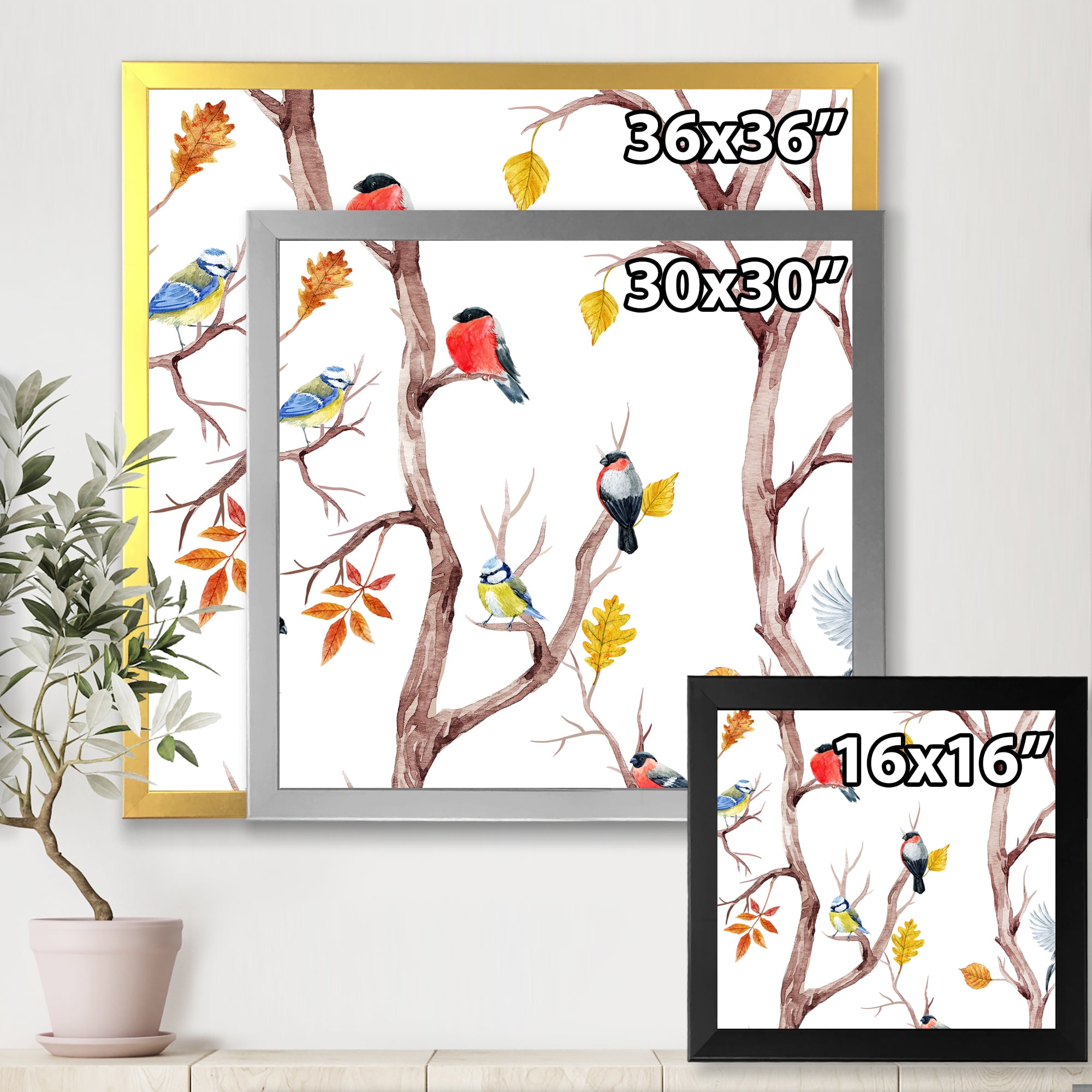 Designart 'Little Birds and Fall Trees' Traditional Framed Art Print