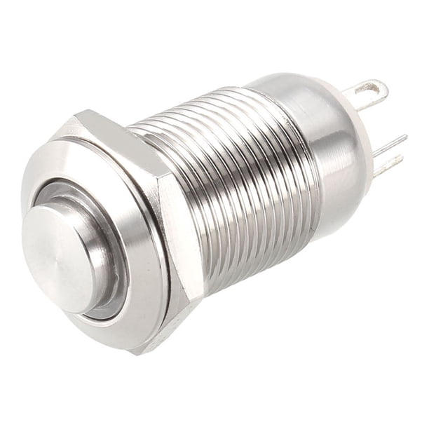 Interruptor de botón pulsador de metal de enclavamiento Uxcell Cabeza alta 12mm Diámetro de montaje 1NO 3-6V Luz LED blanca
