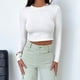 thumbnail image 1 of Camiseta Top de manga larga expuesto al ombligo Traje diario informal con cuello redondo para mujer (Blanco S) Ygjytge Blanco T S para Mujer, 1 of 6