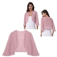 thumbnail image 7 of renvena Women's Elegant Bolero Shawl Shrugs 3/4 Sleeve Chiffon Open Front Cardigan Cover Ups Size -3XL Dark Pink 3XL, 7 of 7