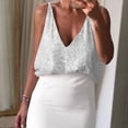 thumbnail image 2 of Women Camisole Top Sequins V Neck Round Neck Front Back Wear Comfortable Sleeveless Camisole Top Sliver XS, 2 of 8