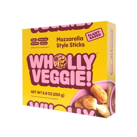 Wholly Veggie Dairy-Free Mozzarella Cheese Sticks, 8.8oz (Frozen Plant Based Appetizer)