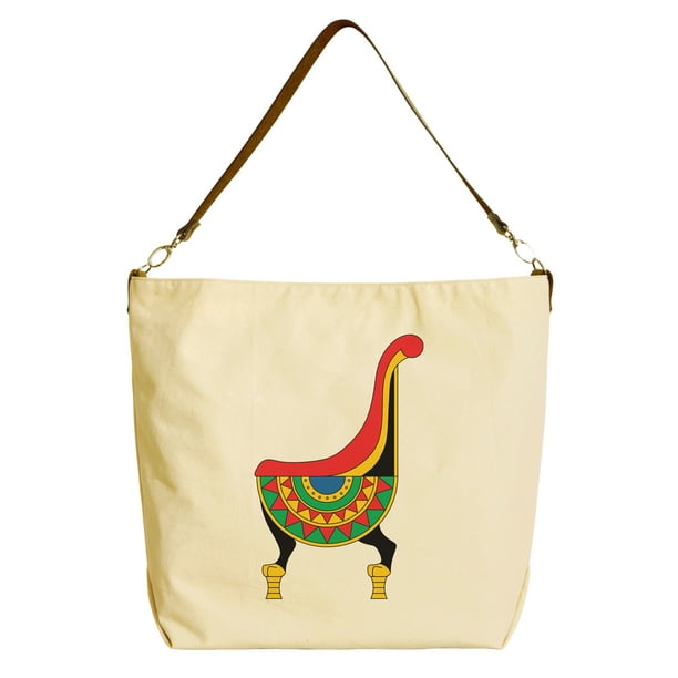 Vietsbay Egypt Pharaoh's Throne Beige Printed Canvas Tote Bag with Leather Strap WAS_29