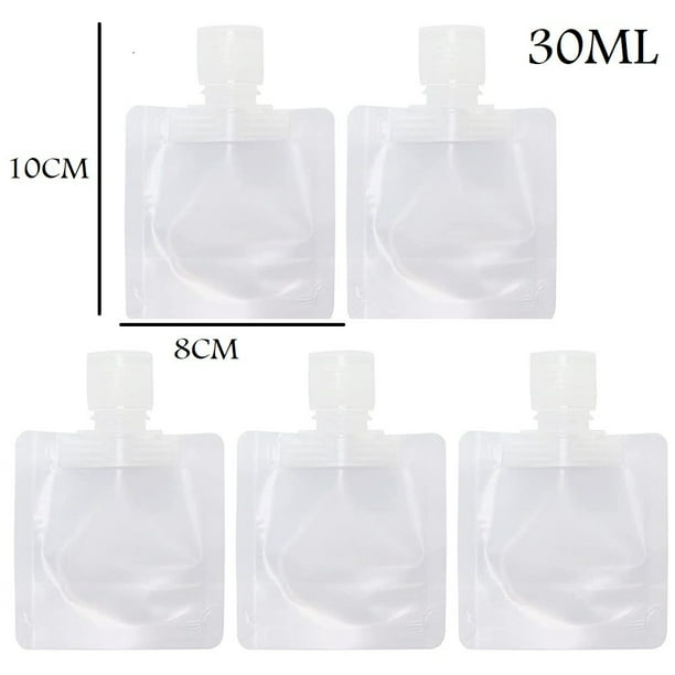 KDJ Clear Plastic Liquid Bags 5pcs Set - 30ml Reusable Leakproof Travel Containers for Shampoo, Soap, Lotion - Portable Toiletry Bottles with Wide Mouth & Stand Up Bottom