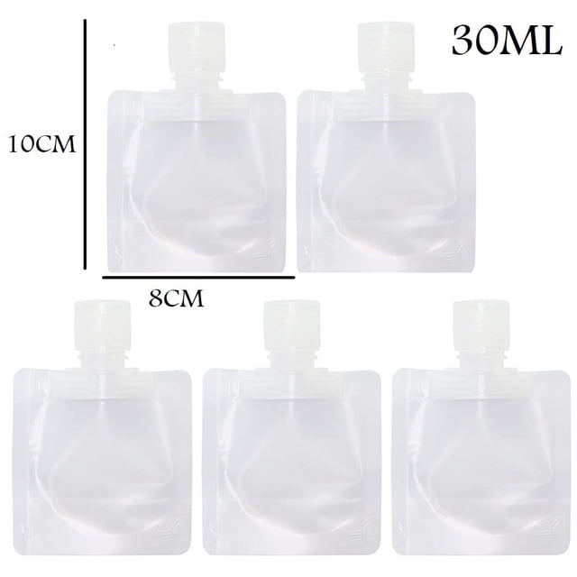 5 Sachets en Plastique Transparents 30/50/100ml Distributeur de Liquide Étanche Réutilisable