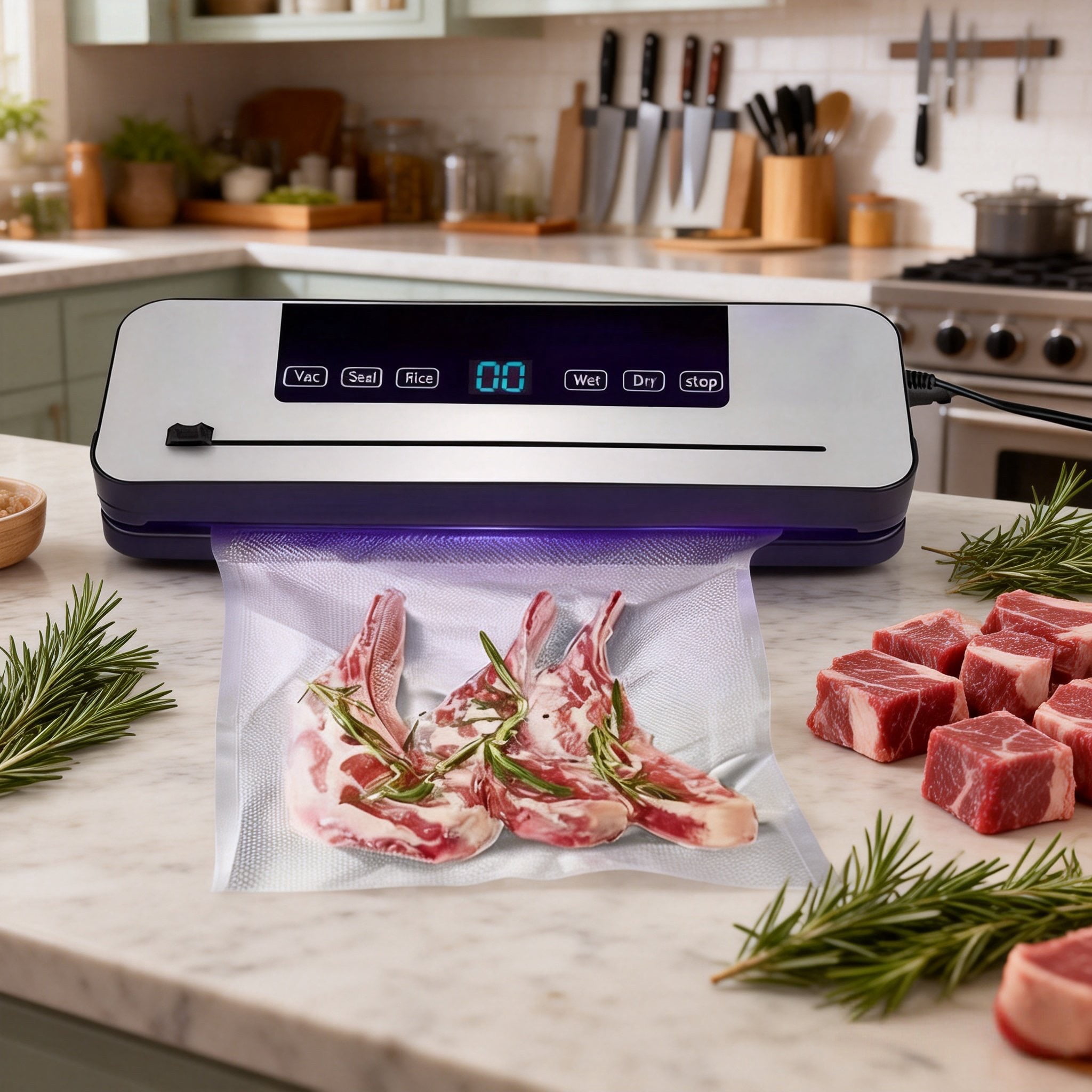 Automatic Vacuum Sealer Machine for Food Storage with 100 Vacuum Sealer Bags, Compact Dry & Moist Food Vacuum Packaging System for Home Kitchen