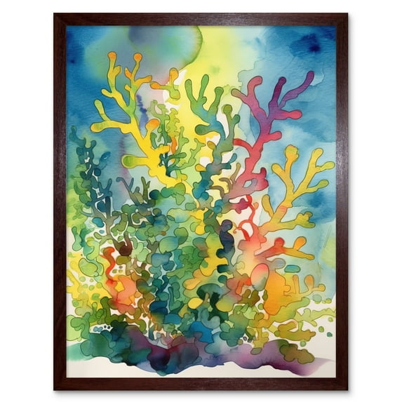 Staghorn Coral Reef Folk Art Art Print Framed Poster Wall Decor 12x16 inch