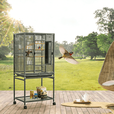 Winkalon 54" Wrought Iron Standing Large Parrot Parakeet Flight Bird Cage for Small Parrot Sun Parakeet Green Cheek Conure Lovebird Budgie Finch Canary Bird Cage with Stand