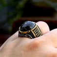thumbnail image 4 of PAURO Men's Stainless Steel Vintage Gothic Agate Signet Ring Black Synthetic Turquoise Biker Rings Size 7, 4 of 5