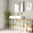 thumbnail image 2 of 32 in. L x 17 in. W White Ceramic Console Sink Basin and Stainless Steel Golden Legs Combo with Overflow Hole, 2 of 16