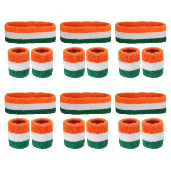 Uxcell Sweatbands Headband Wristband, Sweat Terry Cloth for Sports, Green, White, Orange 6 Set/18Pcs