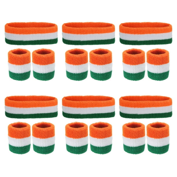 Bandas de sudor Uxcell, diadema y muñequera, toalla de sudor para deportes, verde, blanco, naranja, 6 sets/18 piezas