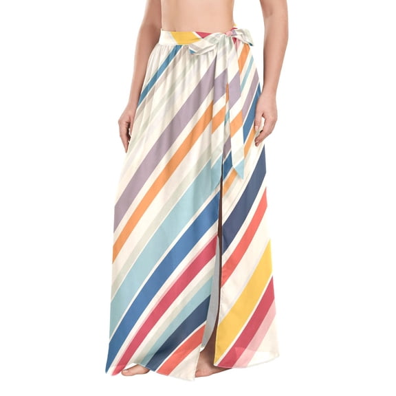 FORMRS Womens Long Sarong Beach Wrap Semi-Sheer Bikini Skirt Bathing Swimsuit Cover Up, Striped Pattern