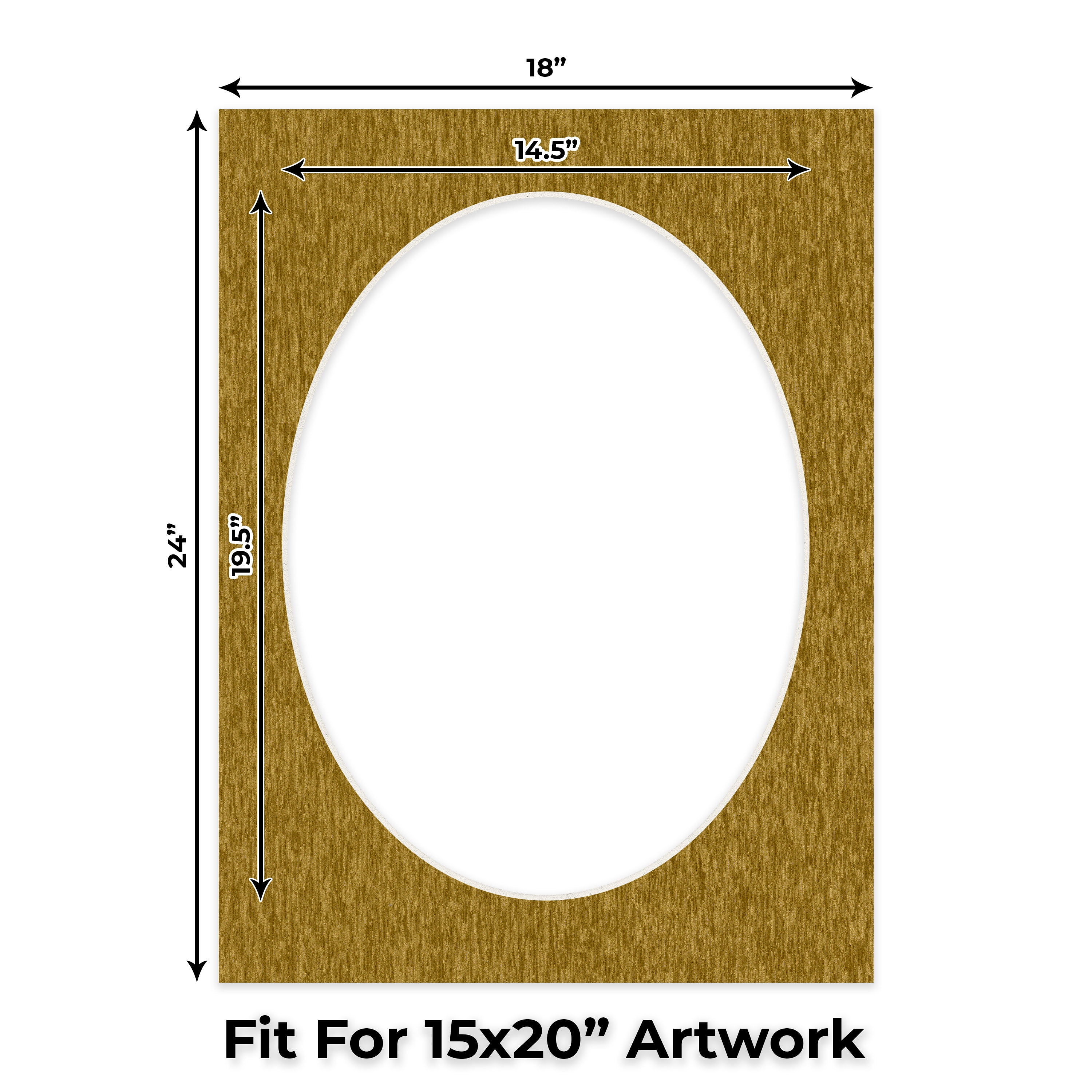 Metallic Gold Picture Frame Mat for 18x24 Frames - Oval Opening for 15x20 Photos - 1 Mat