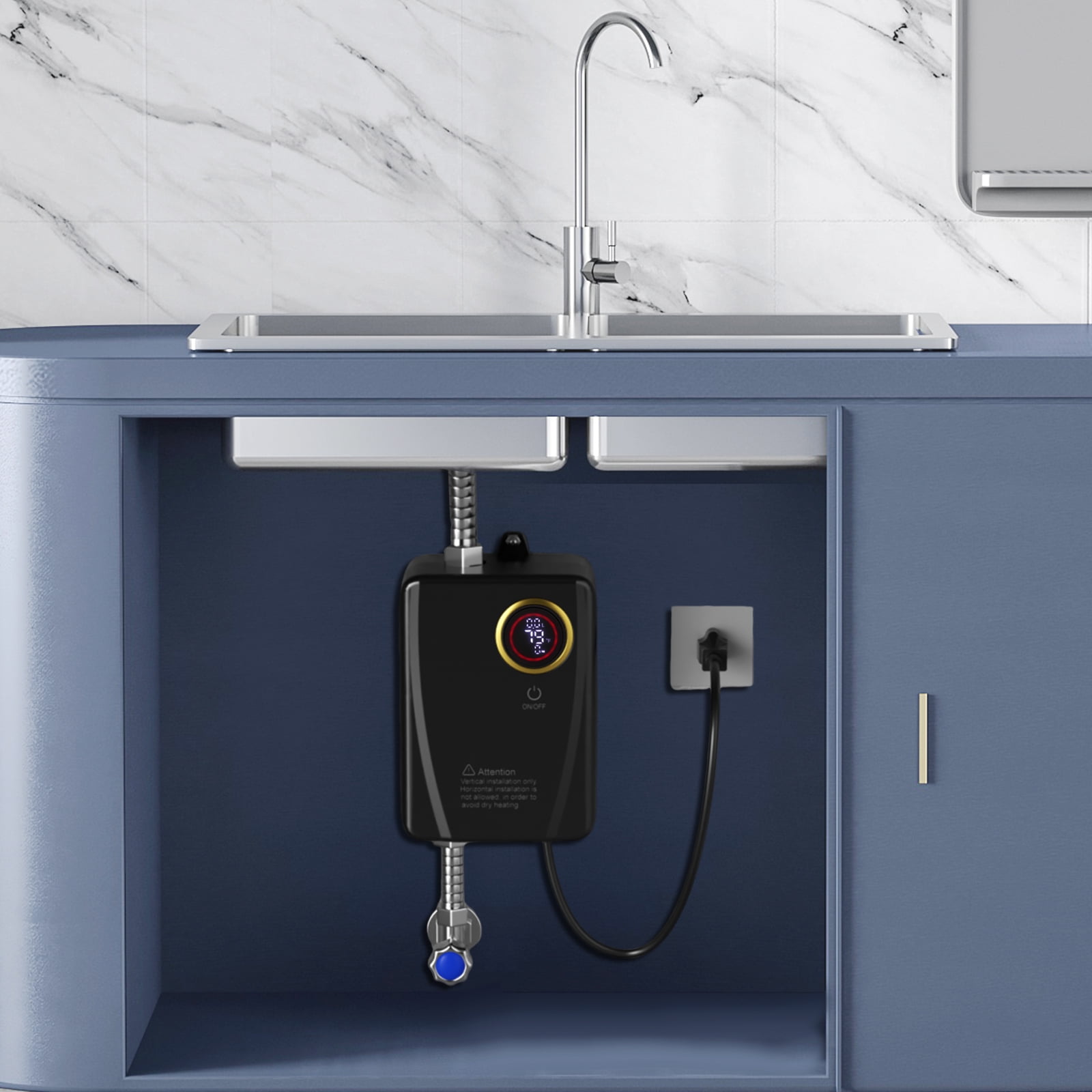 Compact Water Heater, 3000W, Stainless Steel, Auto Power-off & Safety Features, Instant Hot Water, Space-saving Design, Ideal Gift for Home