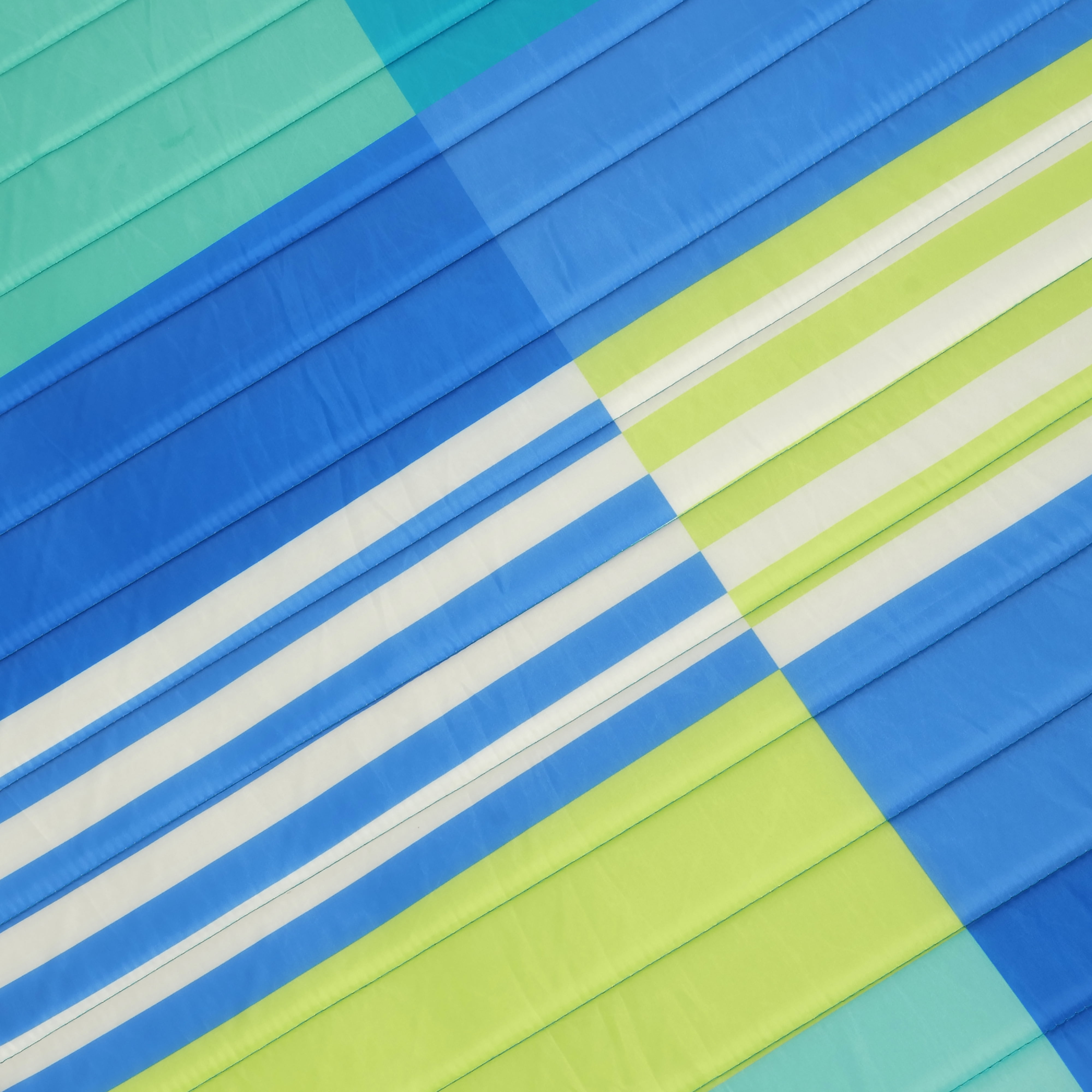 Mainstays Roll Up Offset Stripe Beach Mat (Beach Mat), Made of 80% Polyester and 20% PU Foam.