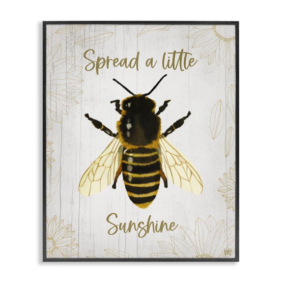 Stupell Industries Cottage Spread a Little Sunshine Phrase Country Bumble Bee Black Framed Giclee Art, 11 x 14, by Jackie Quigley