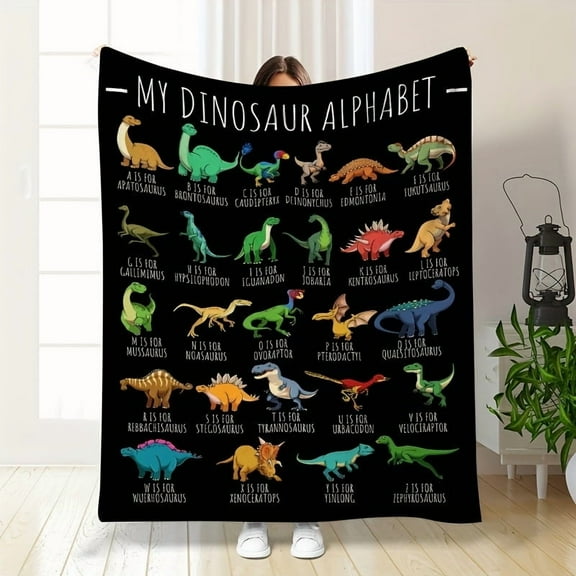 My Dinosaur Alphabet Blanket Soft & Cozy Micro Fleece Black with Colorful Cartoon Dinosaur Print Perfect for Youngsters' Rooms Gifts All Seasons Sofa Bed or Travel
