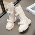 thumbnail image 2 of Tfken Combat Boots Flat Toe Zip-Up Daily Wear Fleece White Boots For Girls Size 7.5-8 Years, 2 of 9