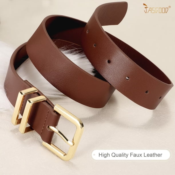 3 Pack Women\'s Faux Leather Belts with Gold Buckle UnFader Pack 3 Women Belts for Jeans Pants, Fashion Gold  main image 4