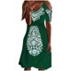 thumbnail image 1 of Vestido bohemio con escote en V para mujer, informal, estampado, manga corta, cuello, cintura, corte ajustado, hombros descubiertos Fridja  qw6976, 1 of 8