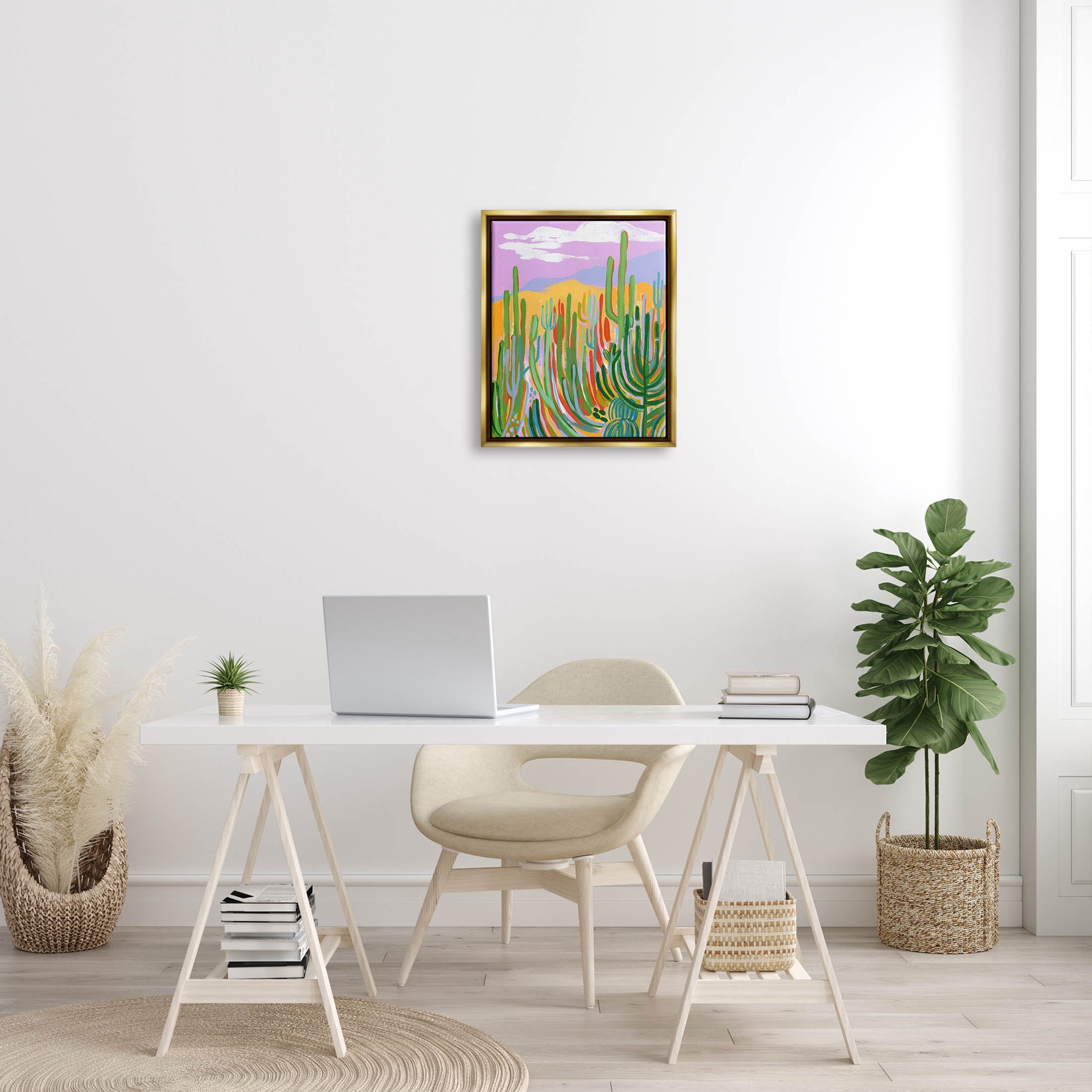 Stupell Industries Modern Desert Scenery Cactus Plants Painting Metallic Gold Floating Framed Canvas Print Wall Art, Design by Laura Marr