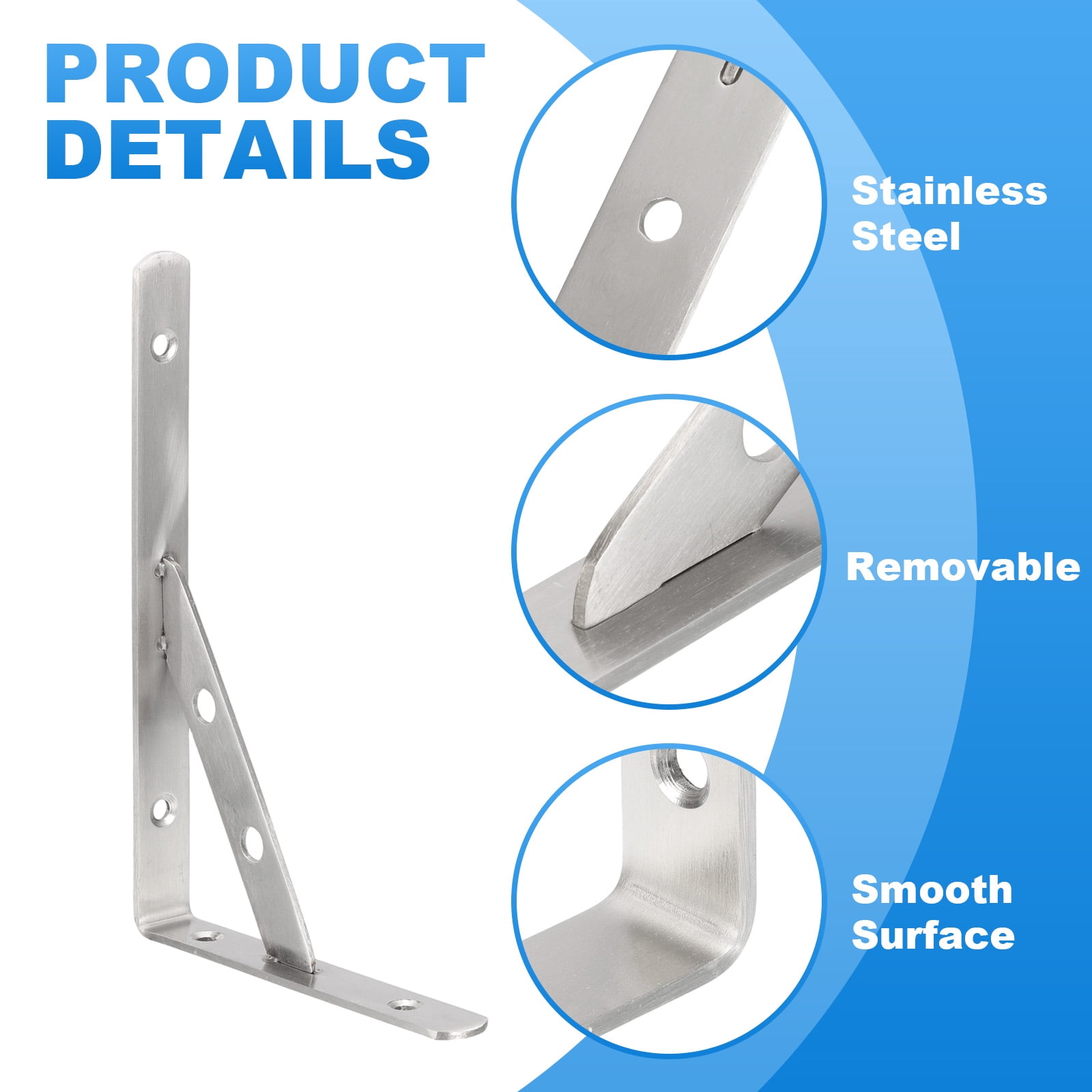 Wall Shelf Brackets, Heavy Duty Stainless Steel Collapsible Wall Mounted Shelf Bracket Removable Space Saving for Table 8"