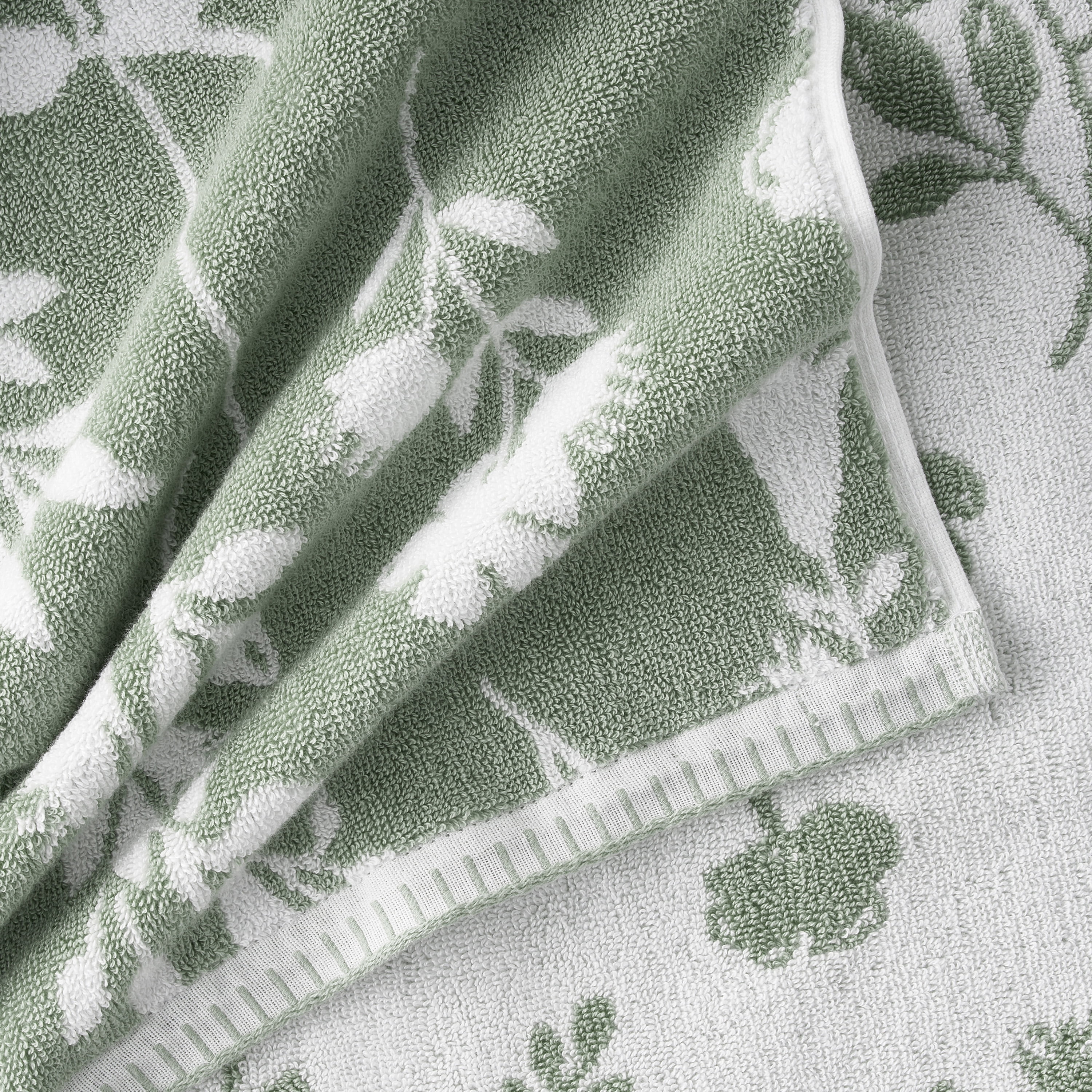 Beautiful by Drew Barrymore 4-Piece Floral Bath Towel Set, 100% Cotton, Sage Green