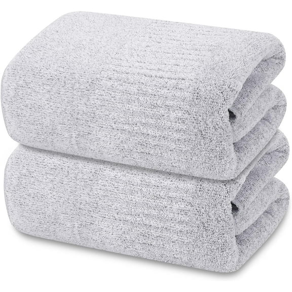 2-Pack 27" x 54" Bath Towels 30% Viscose Made from Bamboo Ultra Soft & Highly Absorbent Solid Premium Bath Towels for Bathroom, Hotels, Spa and Gym, Light Gray