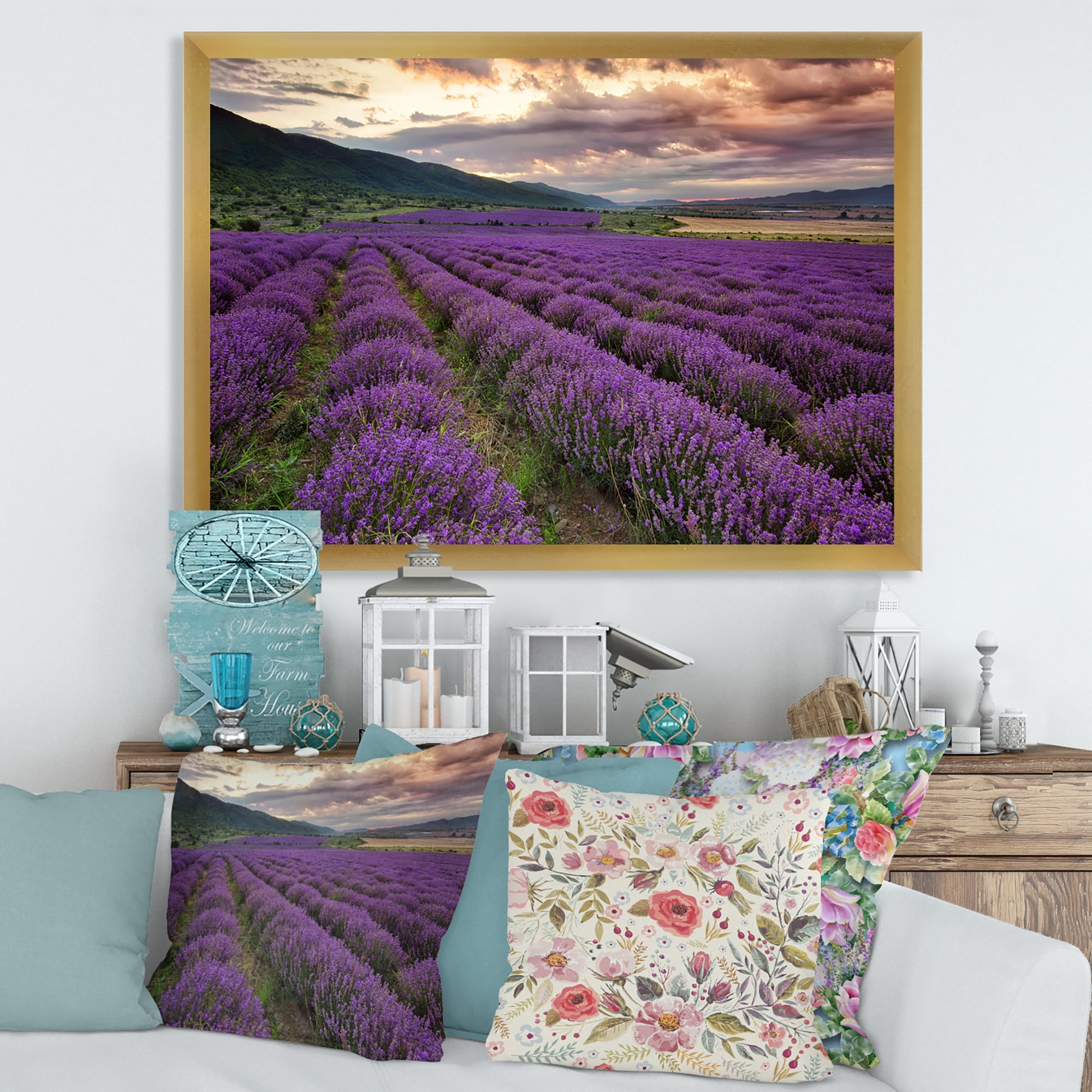 Designart 'Lavender Field At Sunrise I' Farmhouse Framed Art Print