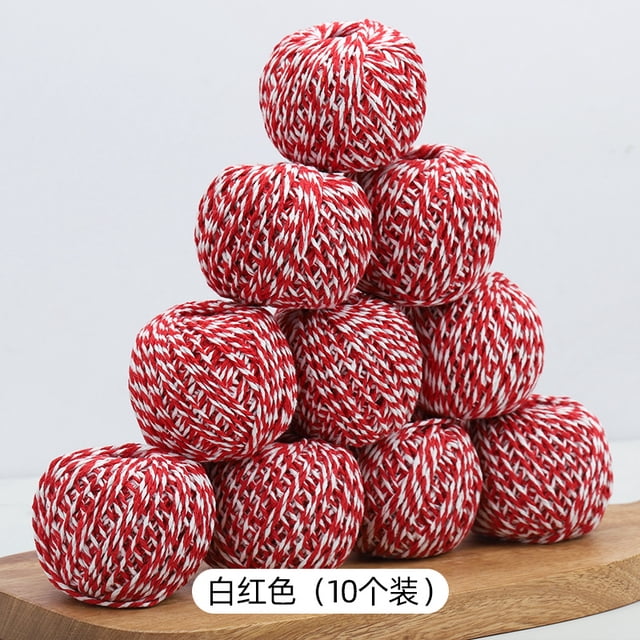 Xiao Hua Cordel, 10 rollos de 1,5 mm, para manualidades, exhibición de imágenes y adornos, cordel festivo para envolver regalos (cada uno de 229 pies), rojo y blanco
