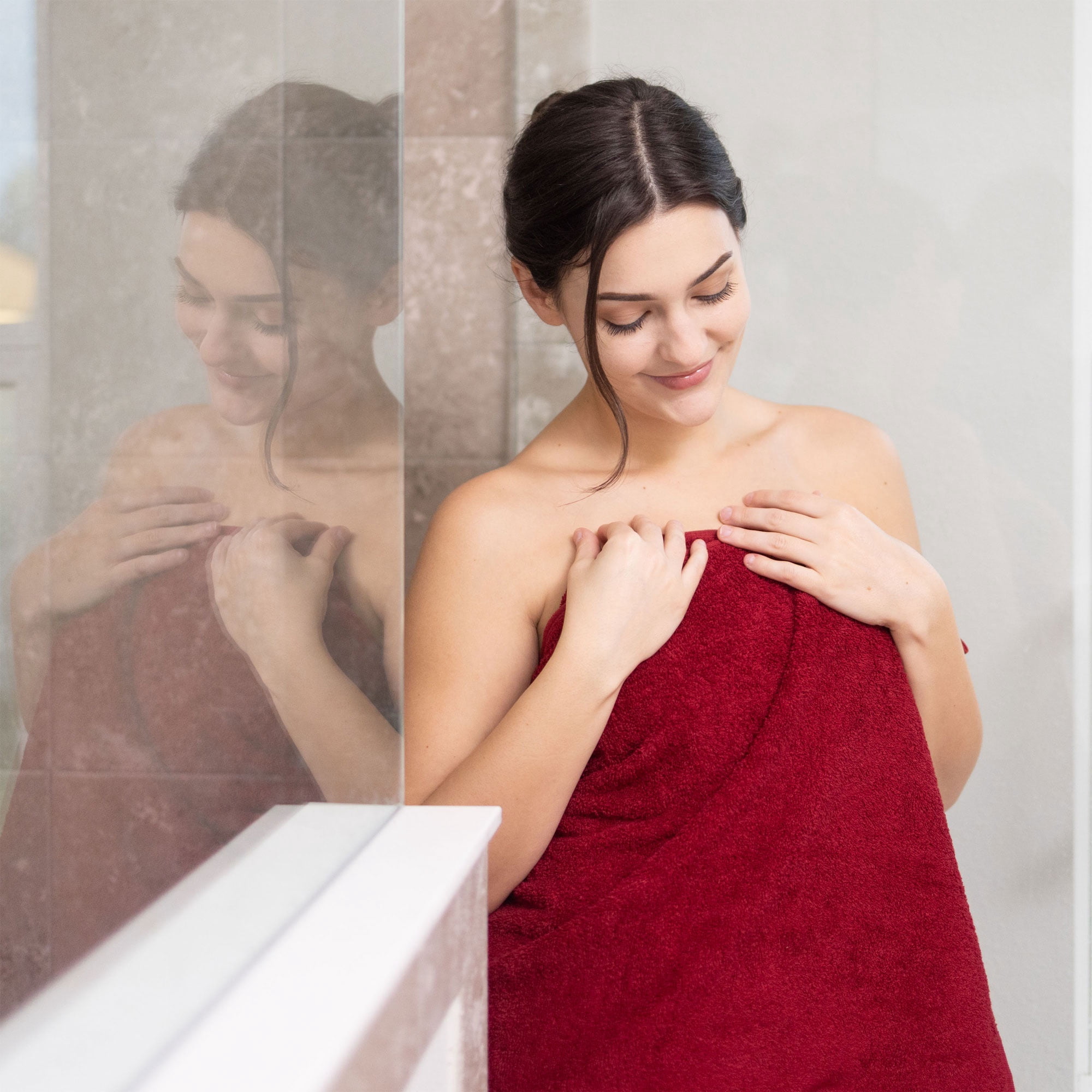 Hawmam Linen Red Burgundy Bathroom Set - 6-Piece 100% Turkish Cotton - 2 Bath Towels, 2 Hand Towels, 2 Washcloths - Soft, Plush, Quickdry, High Absorbent - Bathroom Accessories, Dorm Room Essentials