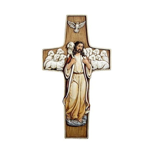 CB Catholic WC794 10 in. AG Good Shepherd Cross Figurine