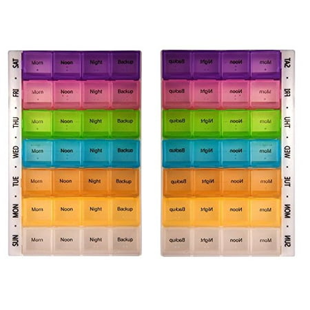 Compartment Pill Box (PuTwo 7-Day Pill Organizer, Weekly Pill Box with 28 Compartments for Vitamins, Fish Oil(4 Times a Day,Set of)